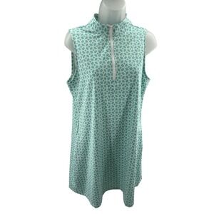 Tommy Bahama Active Womens Aqua Geometric Quarter Zip Sleeveless Golf Dress L